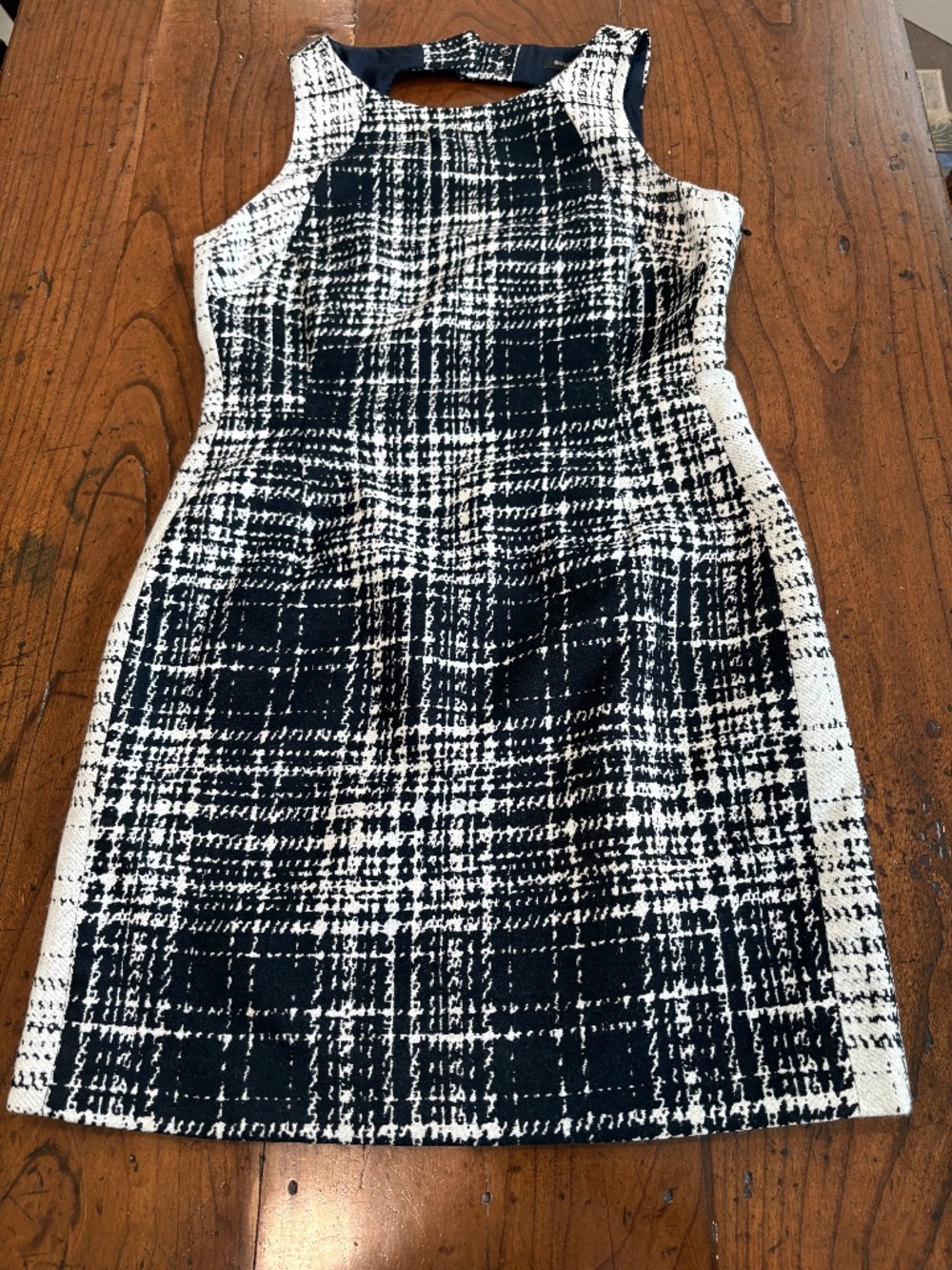 Banana Republic Tweed Sleeveless Shift Keyhole Mini Dress Black White 4P